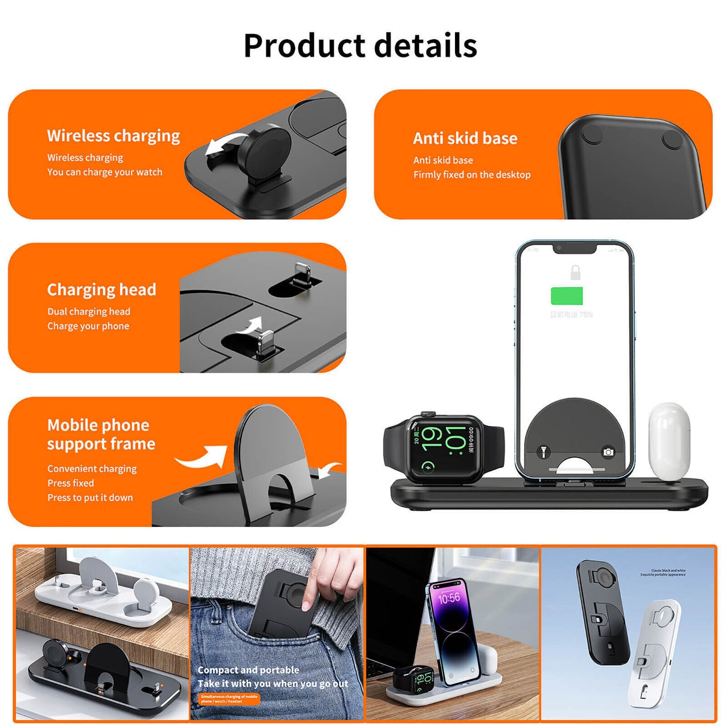 3 In1 Wireless Charger Dock Charging Stand For Watch Mobile Phone