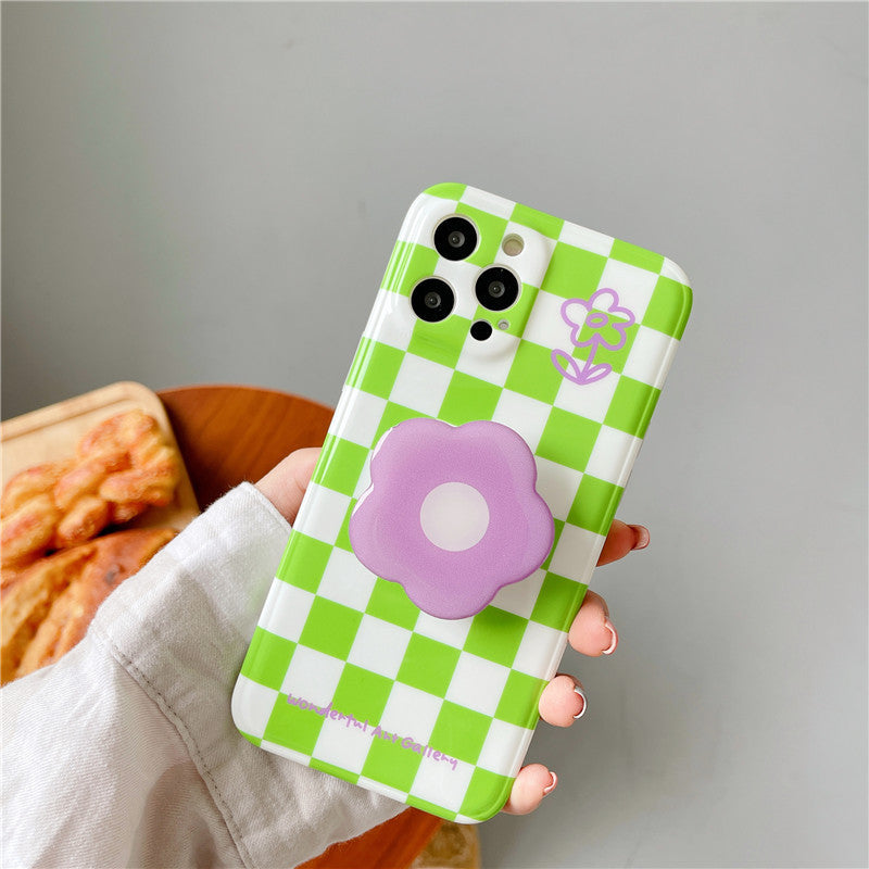 Summer Green Checkerboard Purple Flower Stand Phone Case