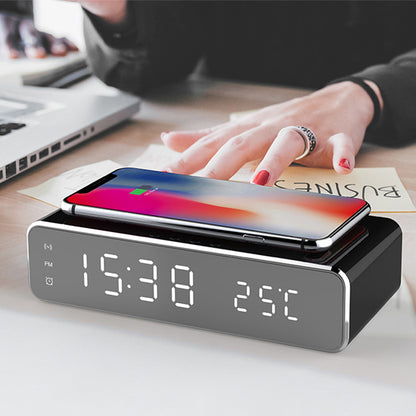 LED Electric Alarm Clock With Wireless Charger Desktop Digital Despertador