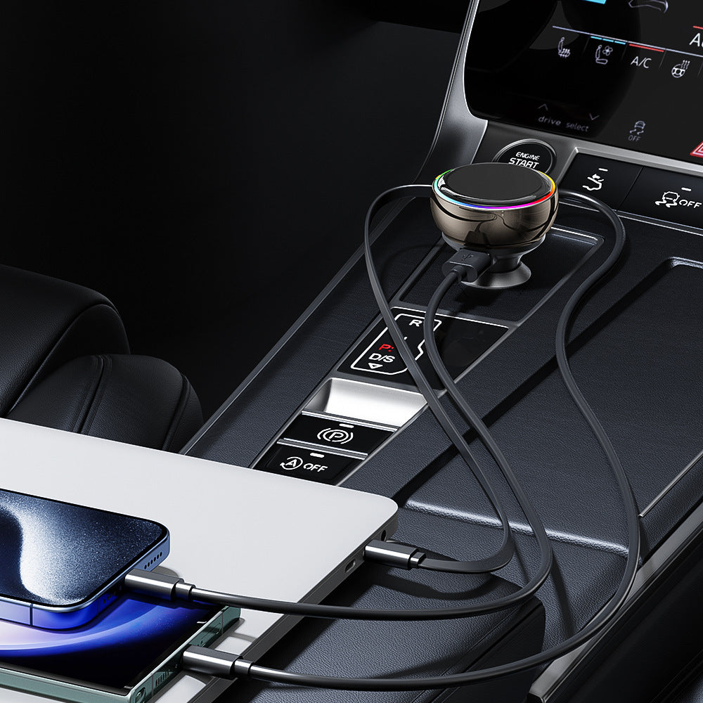 Three-in-one Flexible Wire Car PD45W Fast Charge Cigarette Lighter