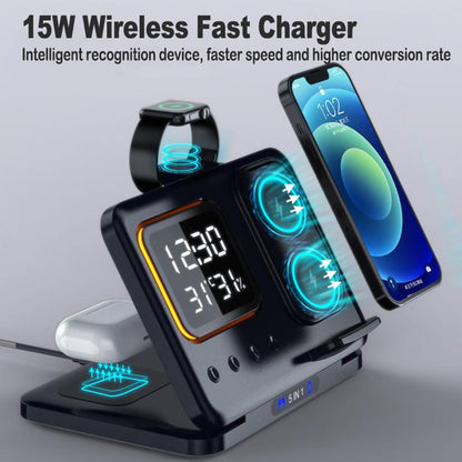 15W Wireless Chargers Stand 5 In1 LED Digital Fast Charging