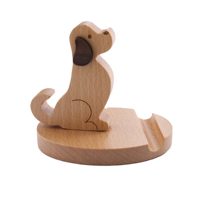 New Wooden Phone Bracket Cartoon Puppy Solid Wood Phone Holder