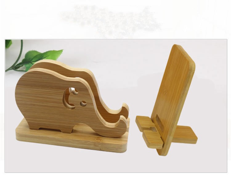 Bamboo Wood Desktop Tablet Portable Baby Elephant Mobile Phone Holder