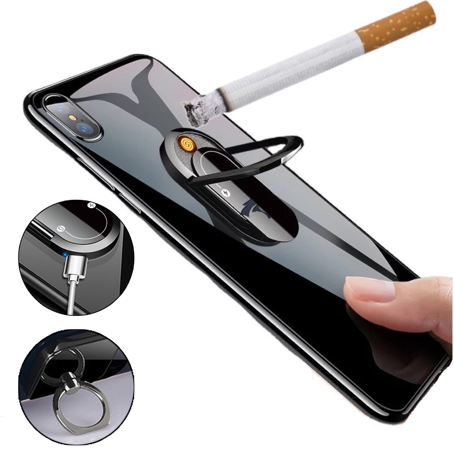 2 In 1 Portable Creative USB Plasma Lighter Mobile Phone Holder