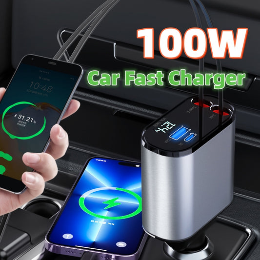 Metal Car Charger 100W Super Fast Charging Car Cigarette Lighter