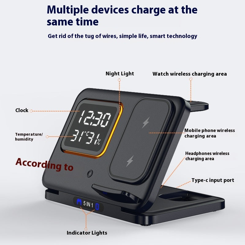 15W Wireless Chargers Stand 5 In1 LED Digital Fast Charging