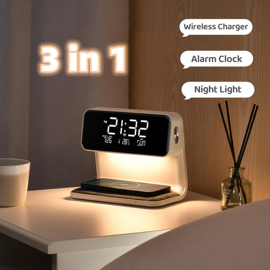 Creative 3 In 1 Bedside Lamp Wireless Charging LCD Screen