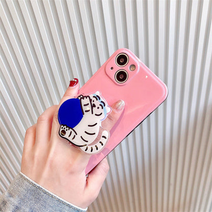 White Tiger Stand Solid Color Silicone Phone Case