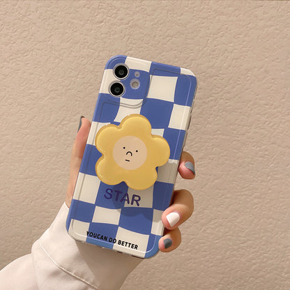 Blue Checkerboard Flower Stand All-Inclusive Phone Case