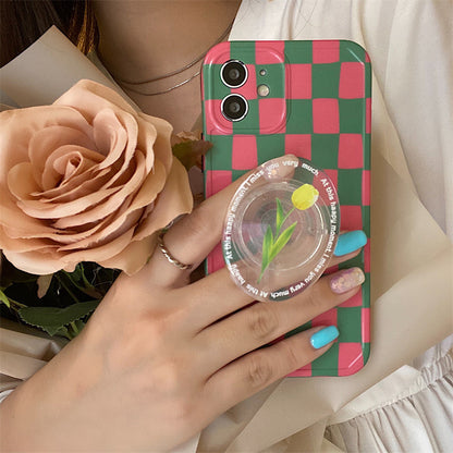 Green Checkered Tulip Stand Protective Cover Mobile Phone Case Drop