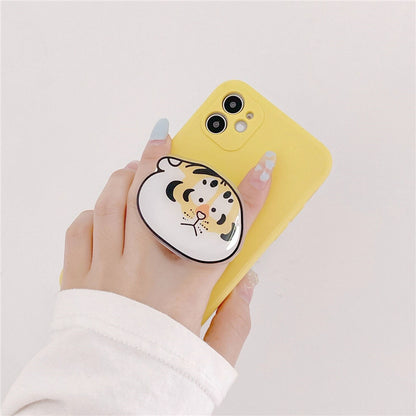 Ins Wind Yellow Silicone Tiger Stand Phone Case