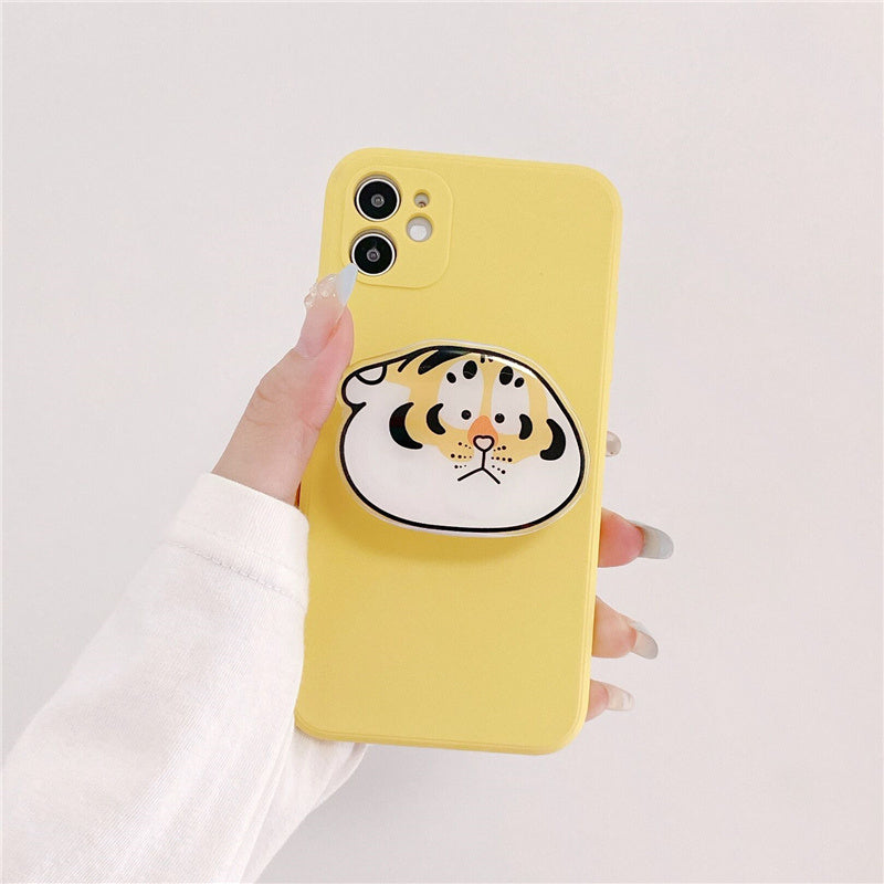 Ins Wind Yellow Silicone Tiger Stand Phone Case