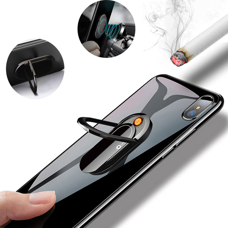 2 In 1 Portable Creative USB Plasma Lighter Mobile Phone Holder