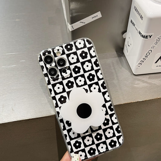 Black And White Lattice Small Flower Stand Phone Case