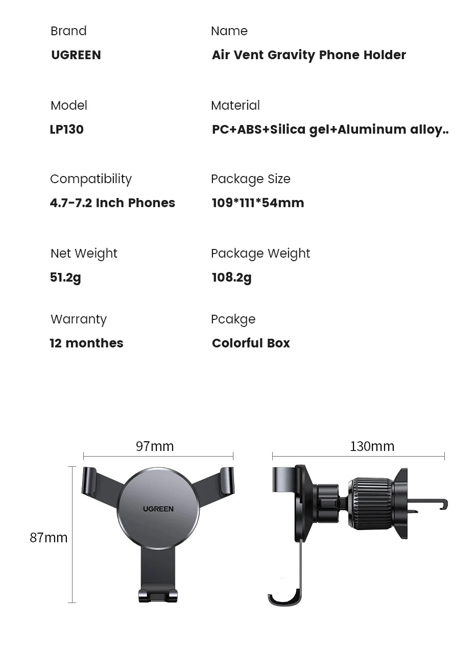 UGREEN Car Phone Holder Air Vent Phone Stand in Car