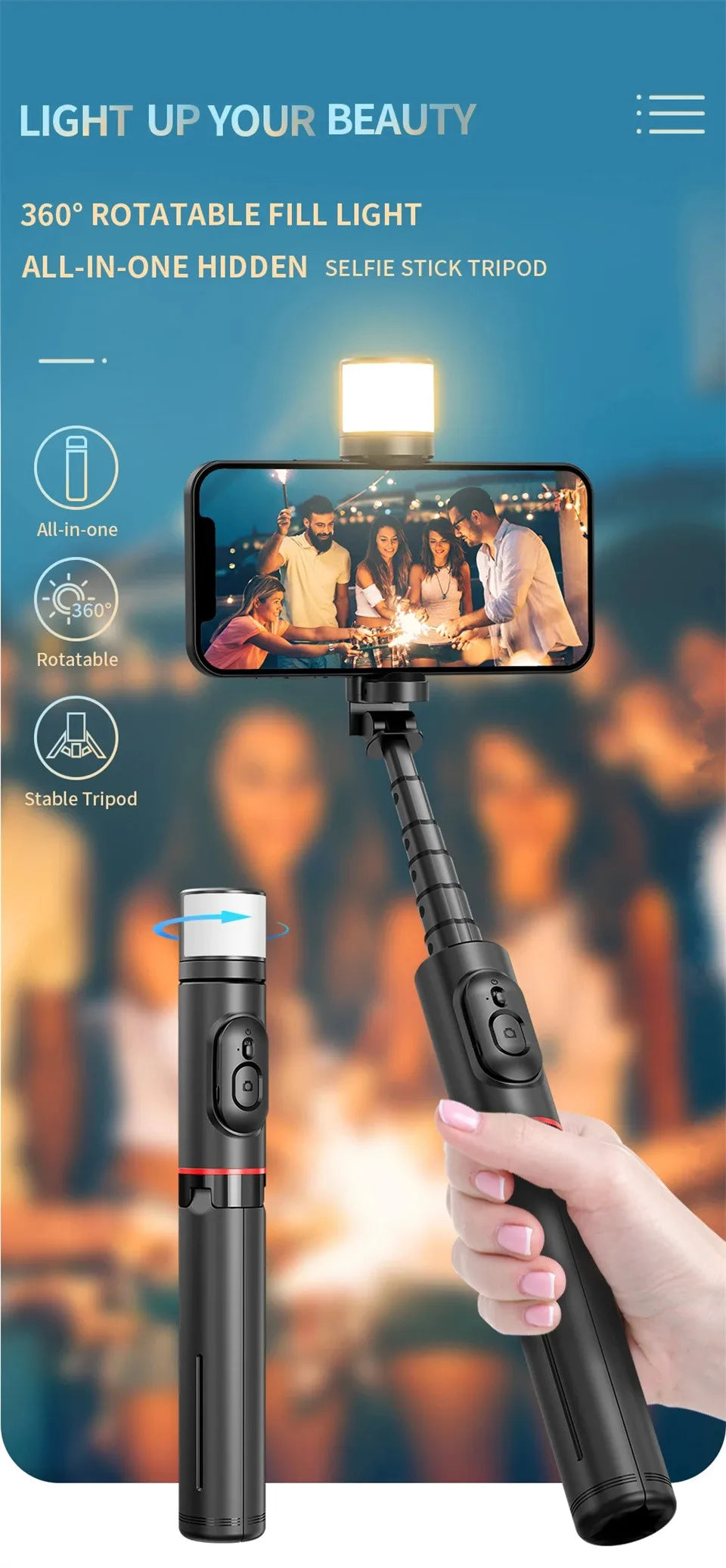 Q12S Foldable Wireless Selfie Stick Bluetooth Monopod