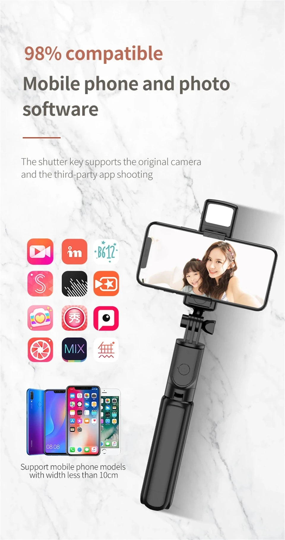 Bluetooth Selfie Stick Tripod Desktop Stand Phone Holder