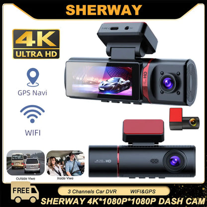 3 Channel Car DVR UHD 4K 3-Lens Inside Vehicle Dash Cam