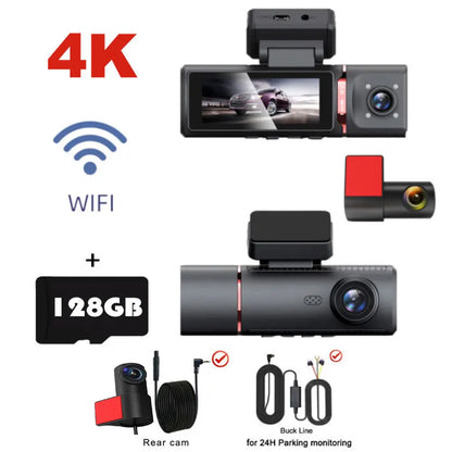 3 Channel Car DVR UHD 4K 3-Lens Inside Vehicle Dash Cam