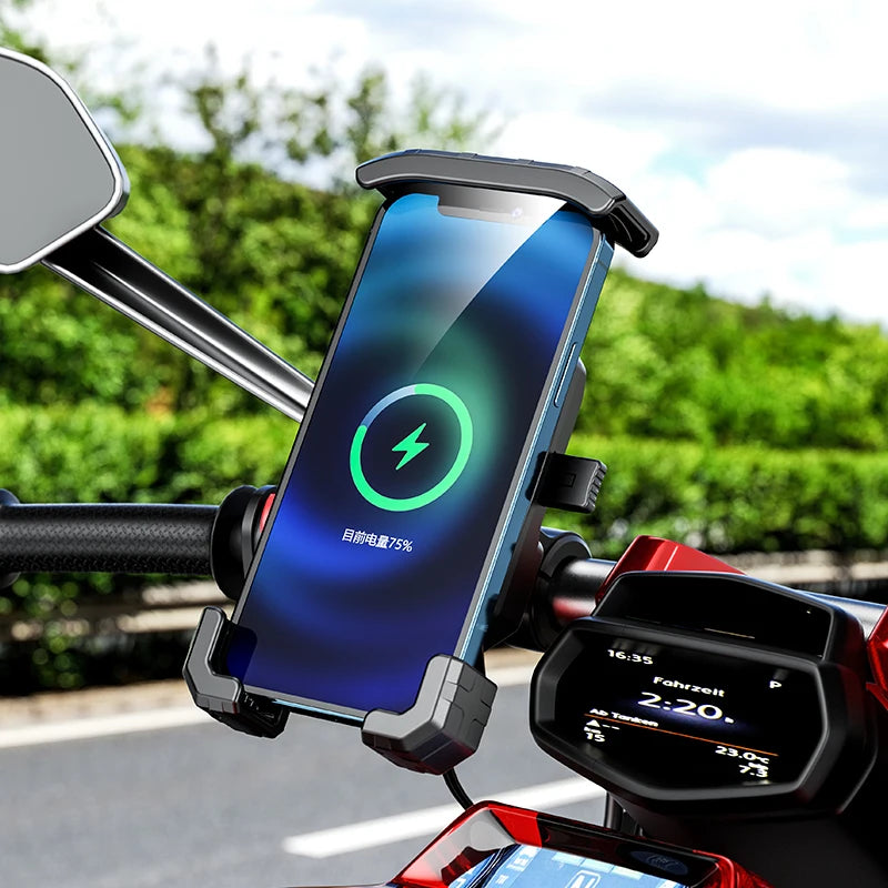 Motorcycle Phone Holder QC3.0 Wireless Charger Mobile Support
