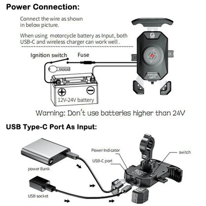 Motorcycle Phone Holder QC3.0 Wireless Charger Mobile Support
