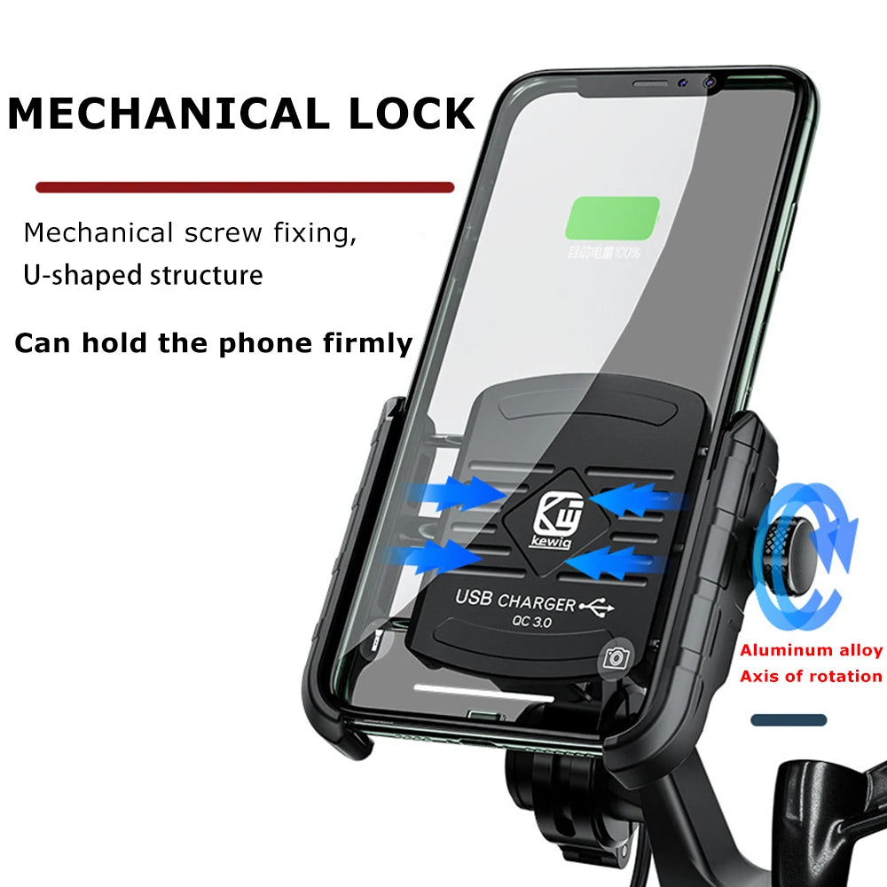 Motorcycle Phone Holder Wireless Charging Cradle 3.0 Quick Charger