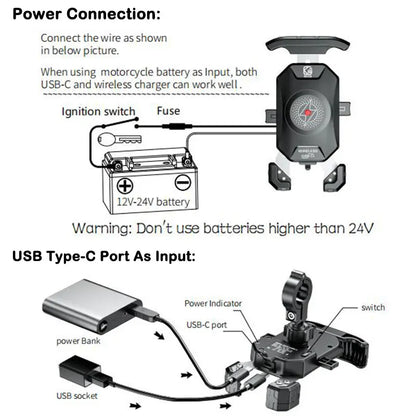Motorcycle Phone Holder QC3.0 Wireless Charger Mobile Support