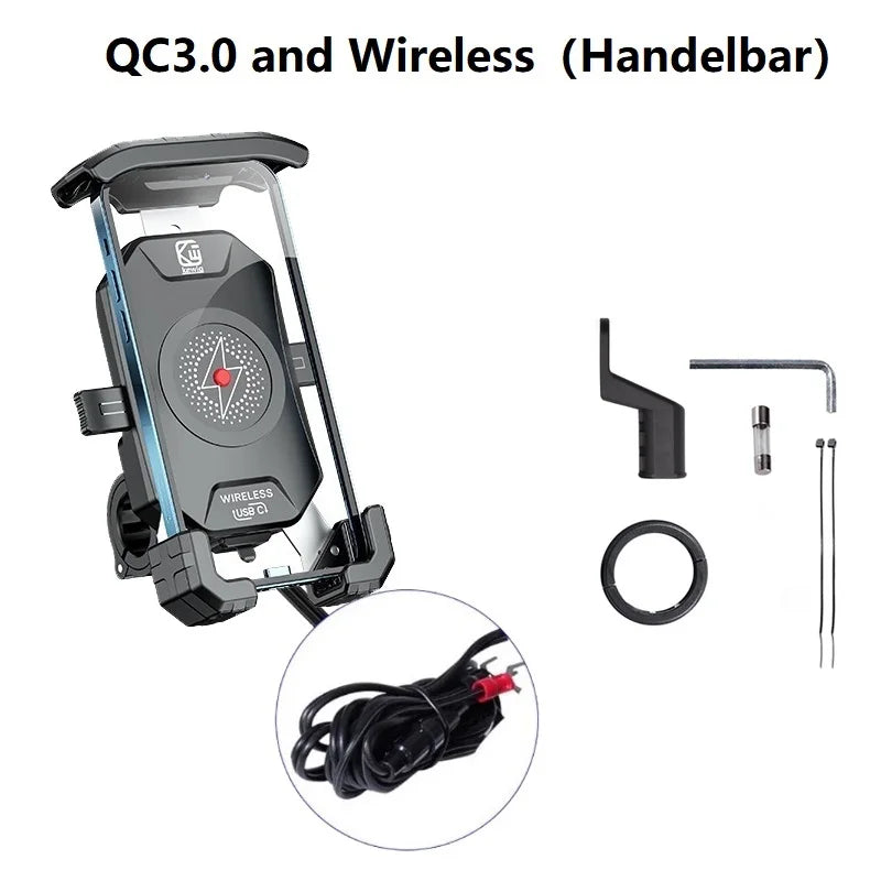 Motorcycle Phone Holder QC3.0 Wireless Charger Mobile Support
