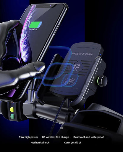 Motorcycle Phone Holder Wireless Charging Cradle 3.0 Quick Charger