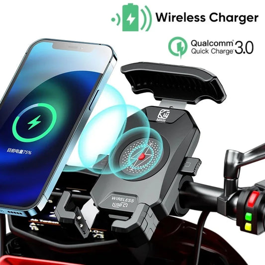 Motorcycle Phone Holder QC3.0 Wireless Charger Mobile Support