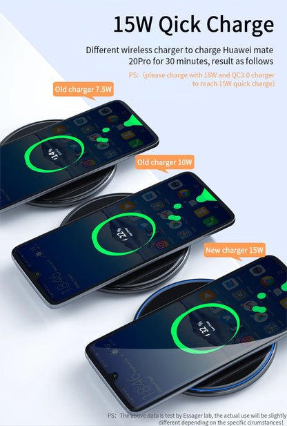 15W Fast Wireless Charger Visible Qi Wireless Charging Pad