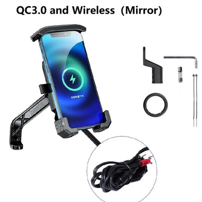 Motorcycle Phone Holder QC3.0 Wireless Charger Mobile Support