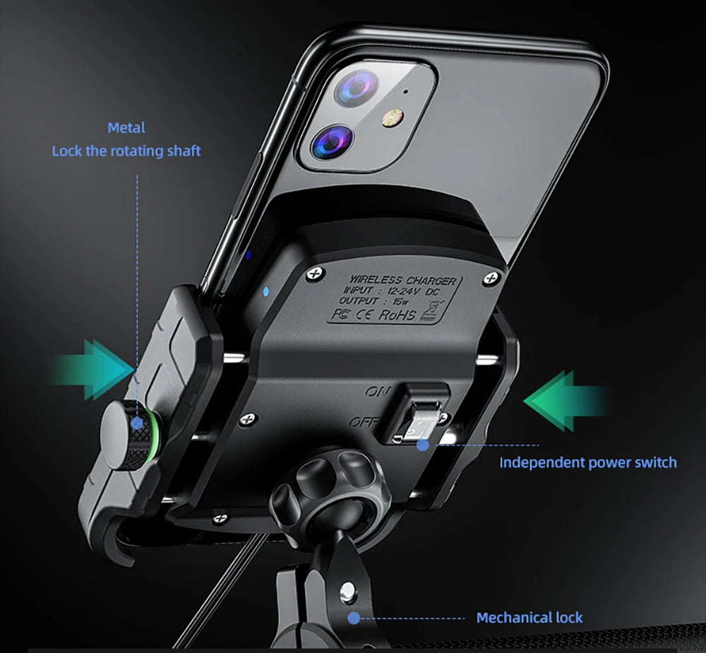 Motorcycle Phone Holder Wireless Charging Cradle 3.0 Quick Charger
