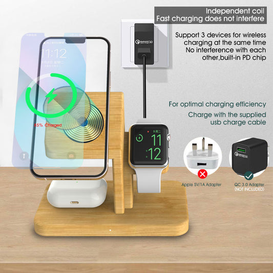 Bamboo Wireless Charger Three-in-one Multifunctional Desktop Phone Holder