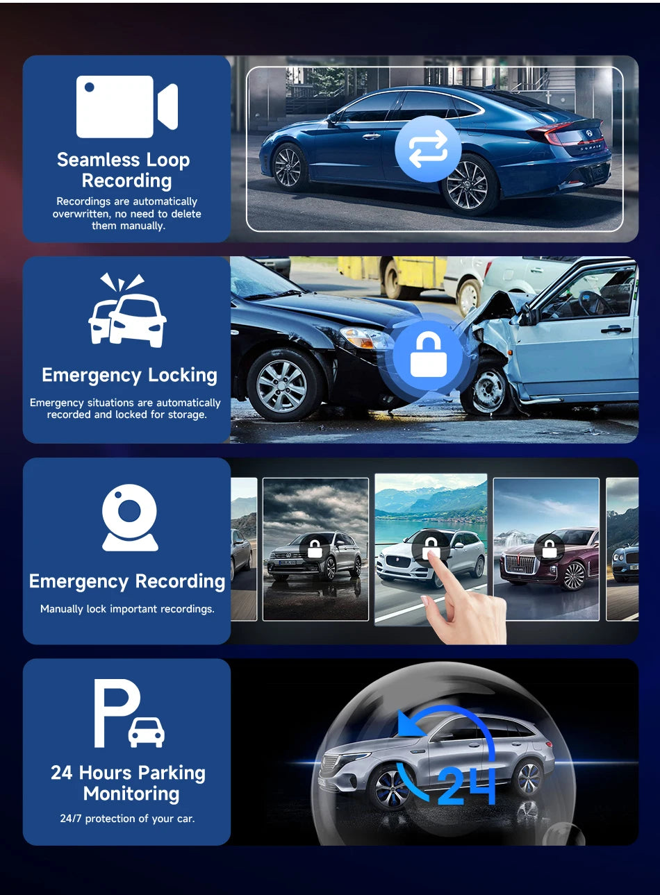 10/11.26 inch Dash Cam 4K Car DVR Wireless Carplay & Android Auto GPS