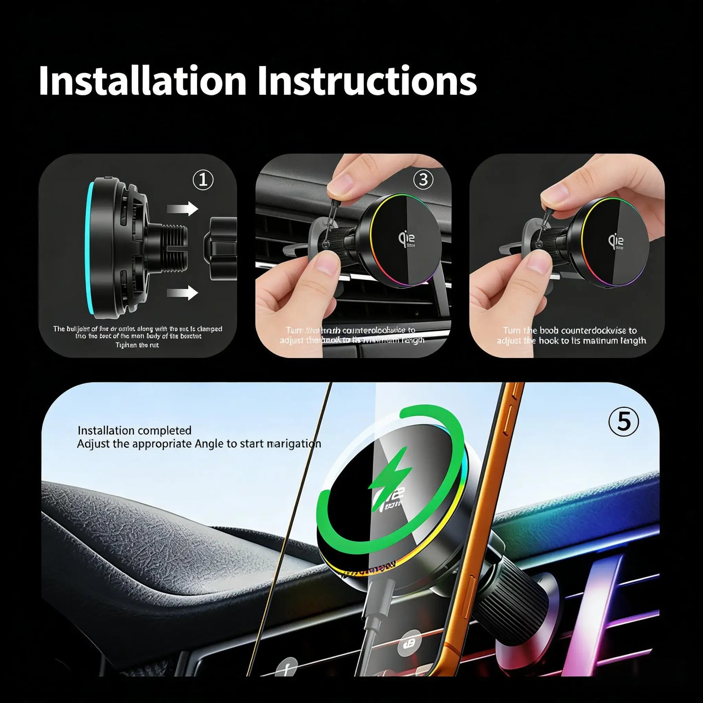 25W Magnetic Car Mount Charger Suction Cup Phone Mount