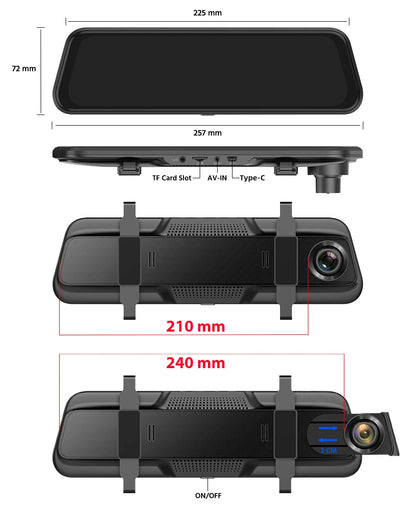 E-ACE 2K Car DVR WIFI GPS Stream Media Mirror Optional
