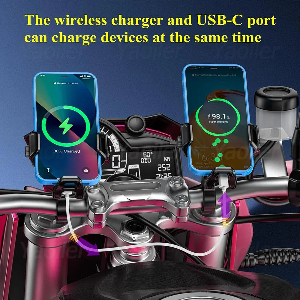 Motorcycle Phone Holder Shockproof 15W Wireless Charger