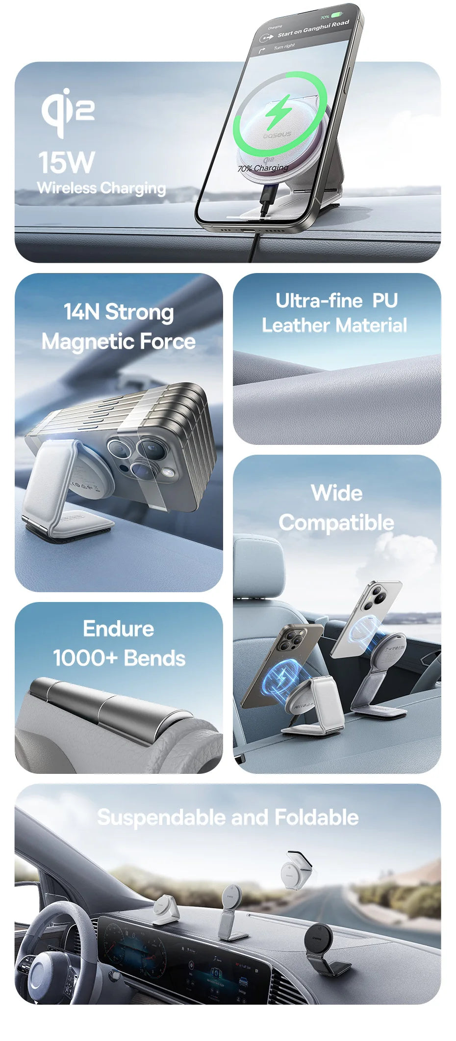 Baseus Car Phone Holder for iPhone 12-16 Wireless Charger