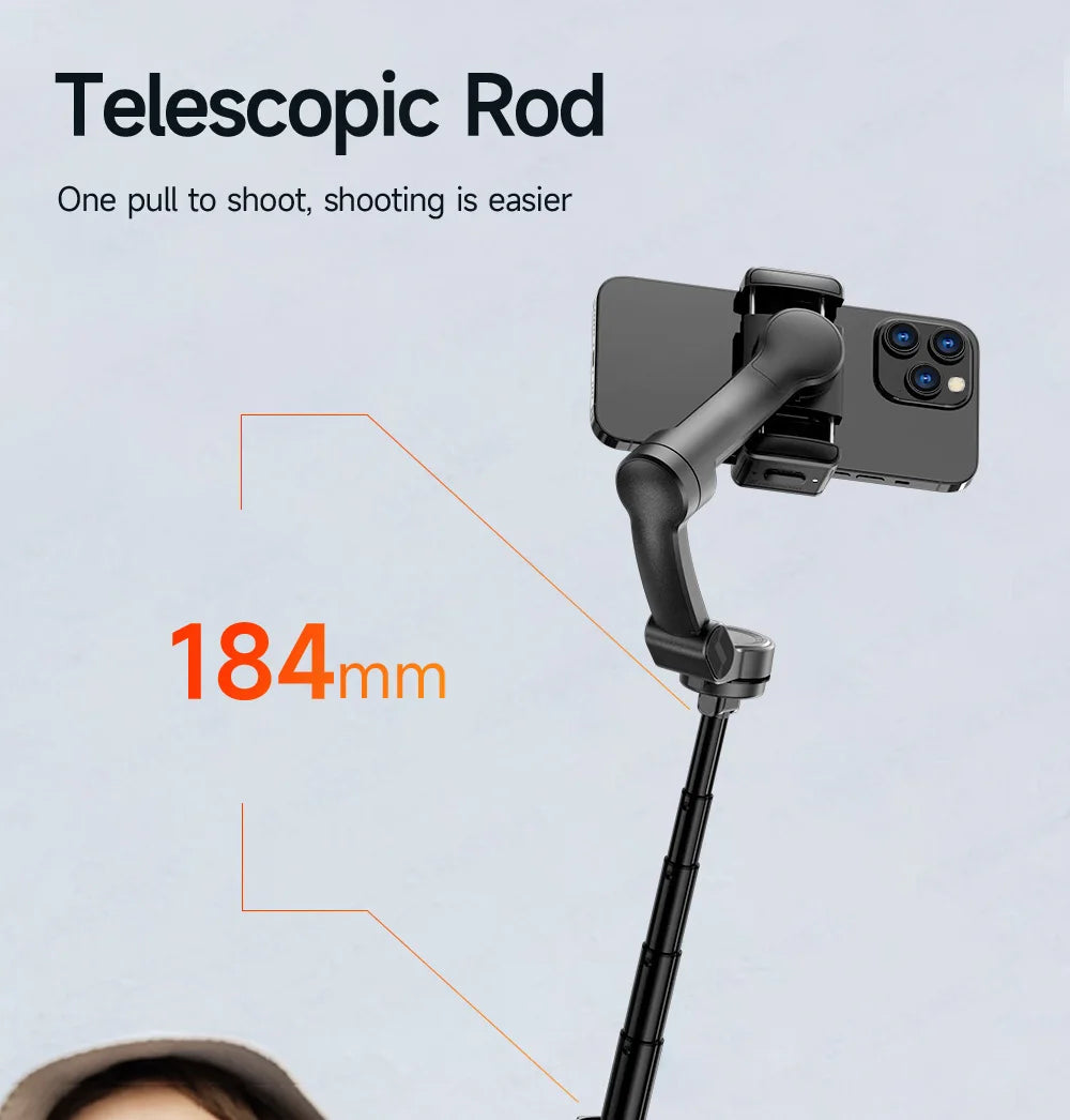 Foldable 3-Axis Phone Gimbal Stabilizer with Telescopic Rod