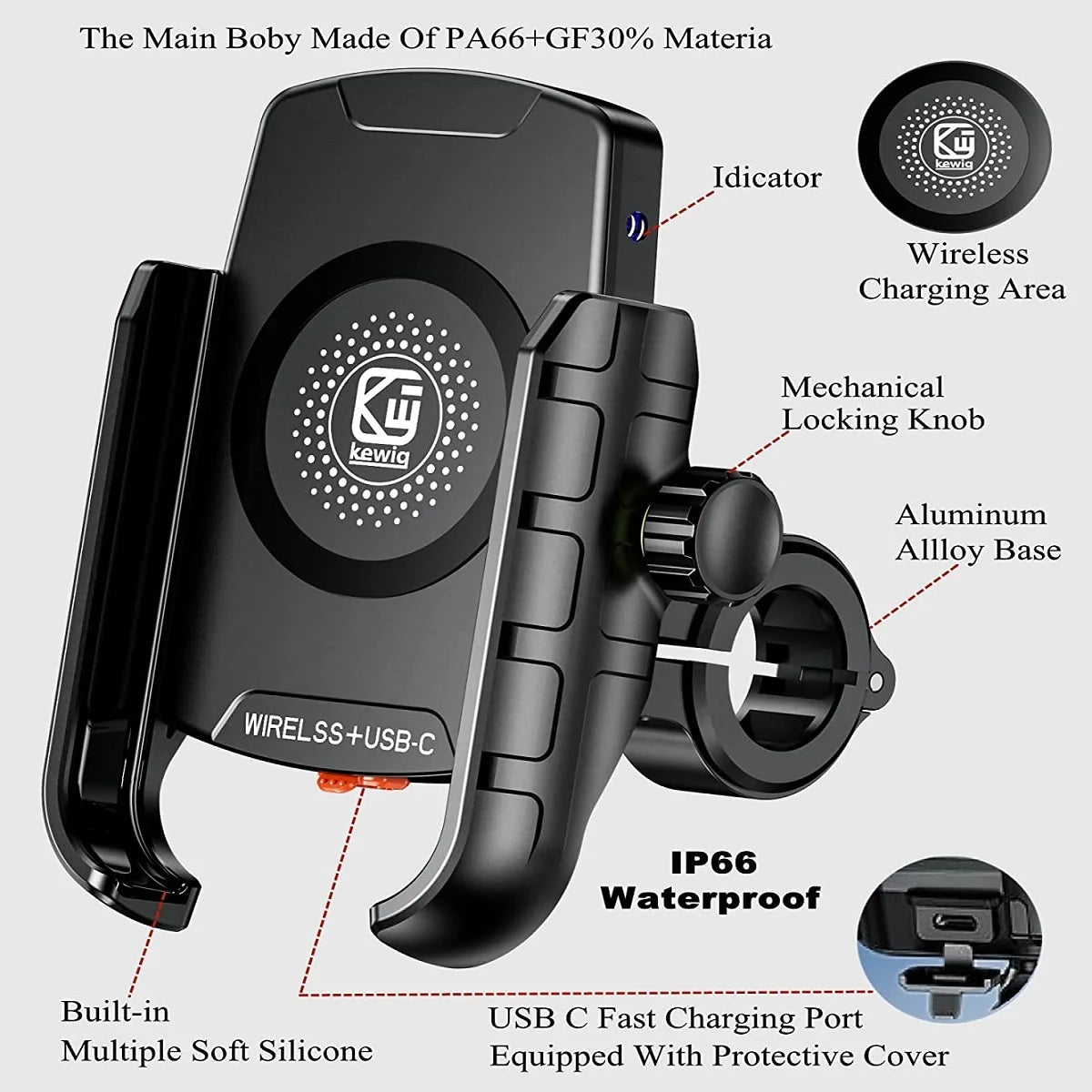 Motorcycle Phone Holder Wireless Charging Cradle 3.0 Quick Charger