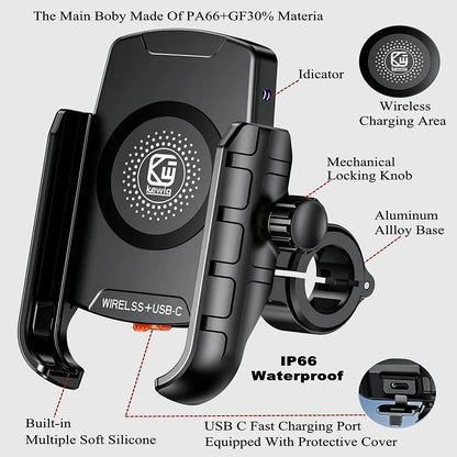 Motorcycle Phone Holder Wireless Charging Cradle 3.0 Quick Charger