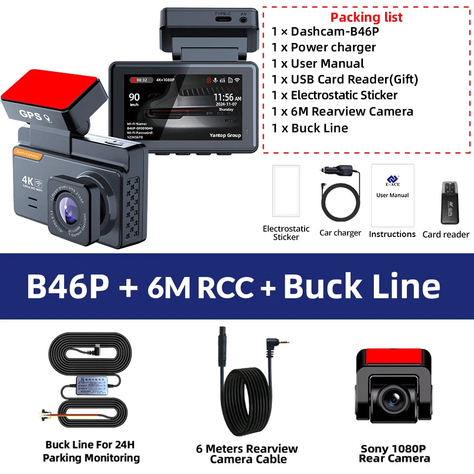 E-ACE Dash Cam 4K 3 Inch Mini Car Dvr Dual Lens