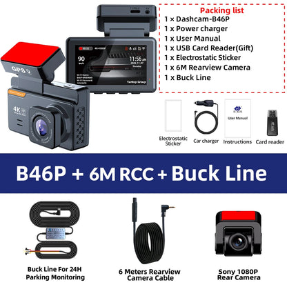 E-ACE Dash Cam 4K 3 Inch Mini Car Dvr Dual Lens