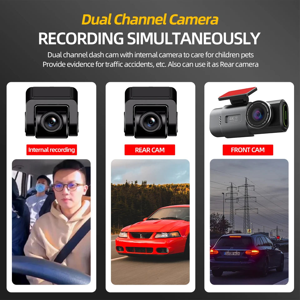 Yangood 4K Dash Cam Dual Channel Dual Lens Night Vision