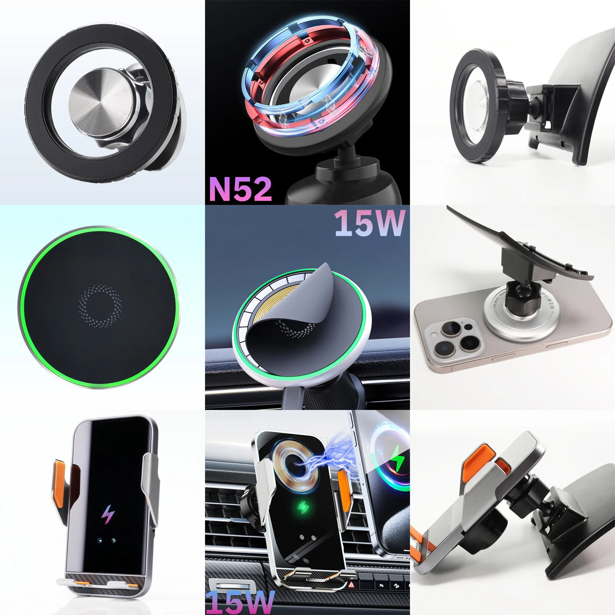 Phone Holder Car Magnetic Phone Mount Smart Sensing Wireless Charging