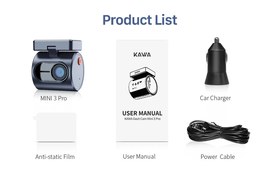 2K KAWA MINI 3 Pro Cameras for Car DVR Tiny Dash Cam