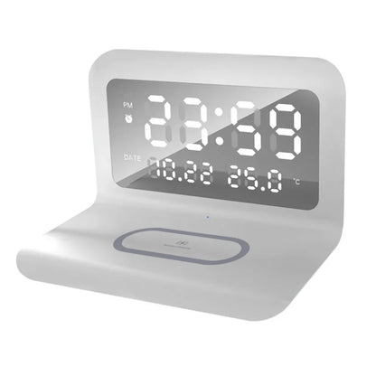 Fast Wireless Charger Pad Stand with Alarm Clock & Thermometer