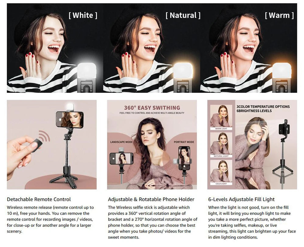 Wireless Bluetooth Selfie Stick Foldable Portable Tripod