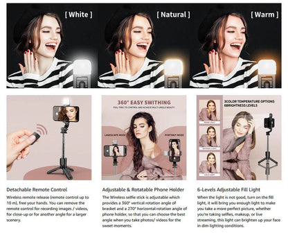 Wireless Bluetooth Selfie Stick Foldable Portable Tripod